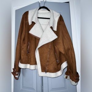 SHEIN teddy lined moto belted jacket size 3X